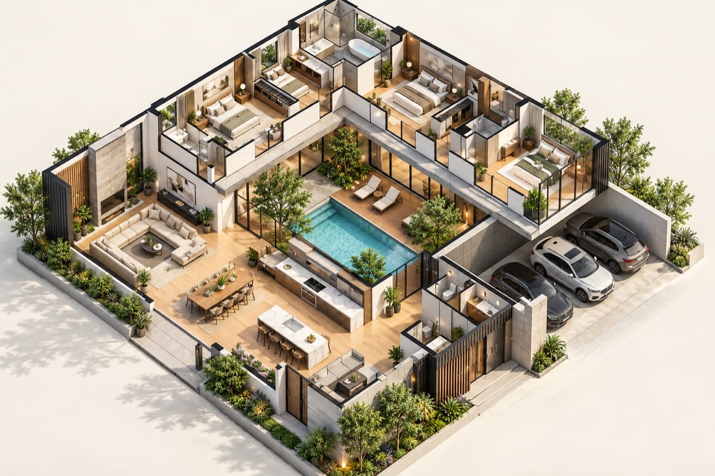 Detailed CAD Vastu 2D and 3D floor plan technical drawing